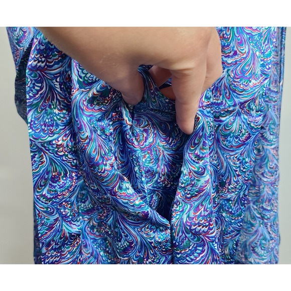 VTG Henson Kickernick Satin Robe Tank Shorts Large Blue Peacock Pajamas Lounge - Picture 10 of 16